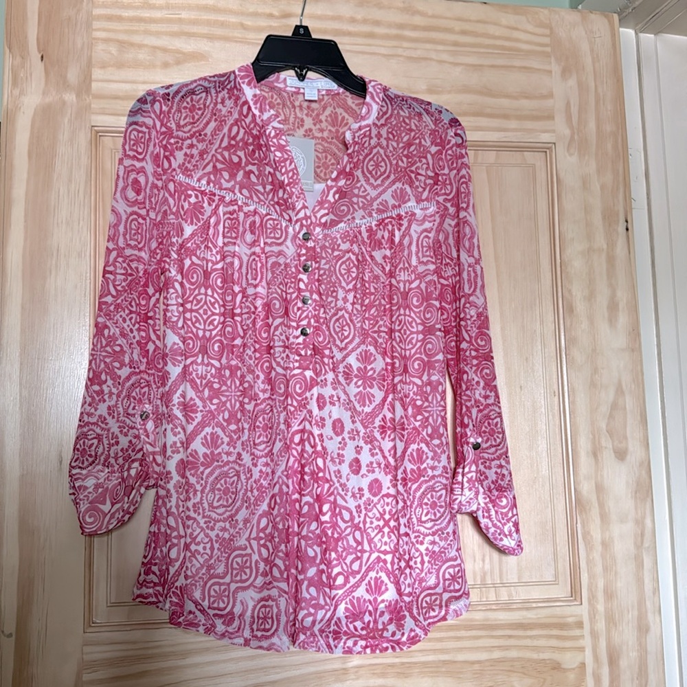 Pink Bohemian Patterned Blouse Junifer + Lime size small NWT